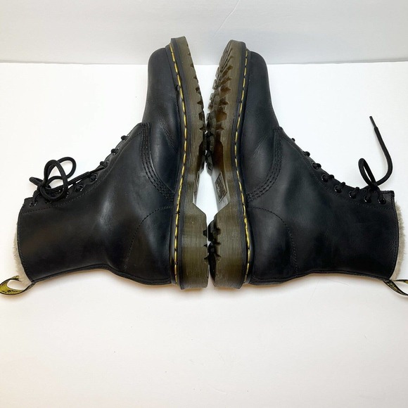Dr Martens Boots Size 8 Black Leather 1460 Serena Faux Fur Lined Lace Up - Picture 11 of 14